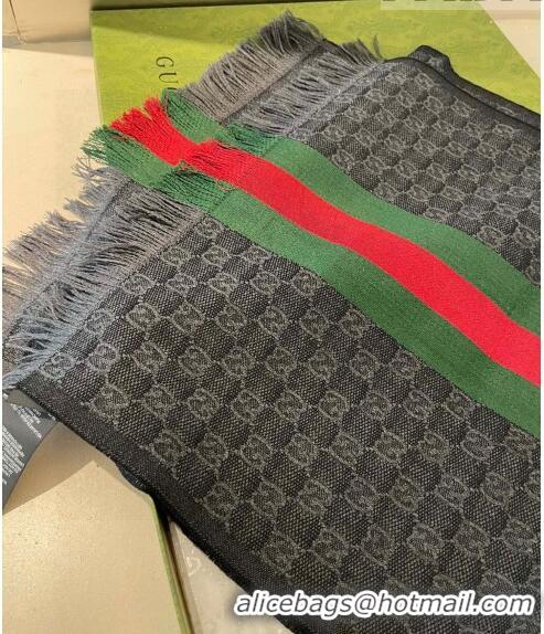 Buy Discount Gucci Men's GG Wool Silk Long Scarf 35x180cm G8133 Black 2022