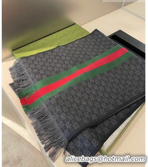 Buy Discount Gucci Men's GG Wool Silk Long Scarf 35x180cm G8133 Black 2022