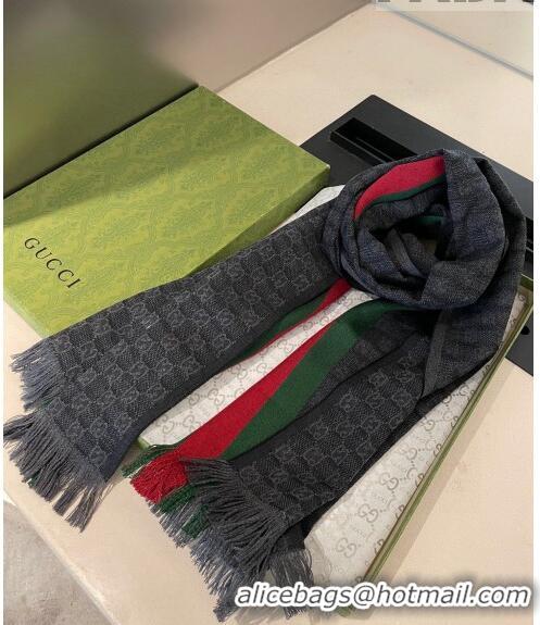 Buy Discount Gucci Men's GG Wool Silk Long Scarf 35x180cm G8133 Black 2022