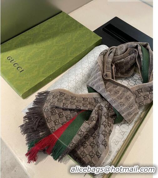 Famous Brand Gucci Men's GG Wool Silk Long Scarf 35x180cm G8133 Beige 2022