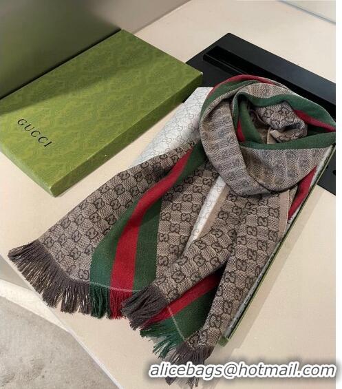 Famous Brand Gucci Men's GG Wool Silk Long Scarf 35x180cm G8133 Beige 2022