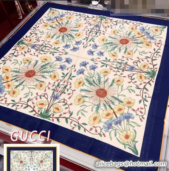 Best Price Gucci Flora Print Cashmere and Silk Shawl Scarf 140cm G8145 Blue 2022