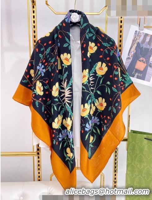 Top Grade Gucci Flora Print Cashmere and Silk Shawl Scarf 140cm G8145 Brown 2022