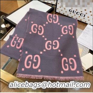 Luxury Cheap Gucci GG Wool Long Scarf 37x192cm 112234 Grey/Pink 2022