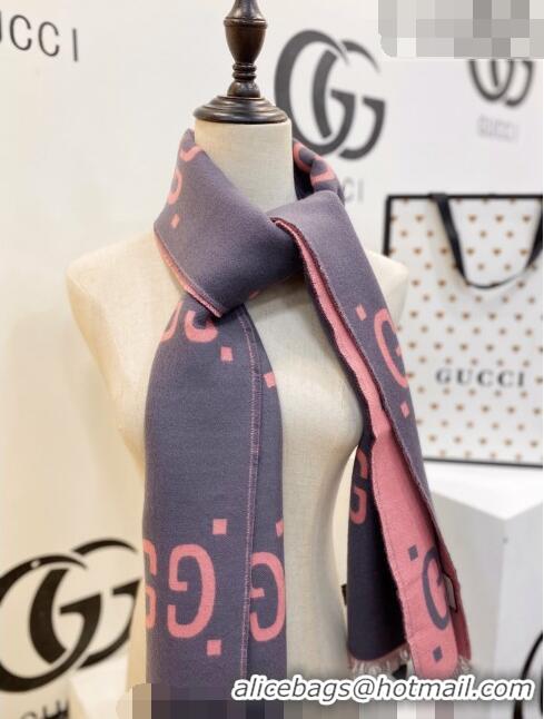 Luxury Cheap Gucci GG Wool Long Scarf 37x192cm 112234 Grey/Pink 2022