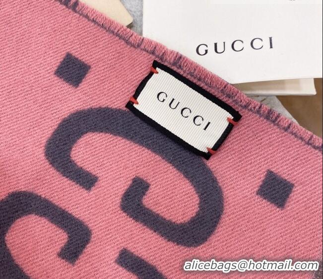 Luxury Cheap Gucci GG Wool Long Scarf 37x192cm 112234 Grey/Pink 2022