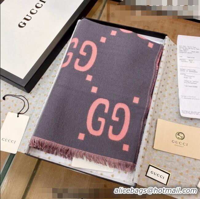 Luxury Cheap Gucci GG Wool Long Scarf 37x192cm 112234 Grey/Pink 2022