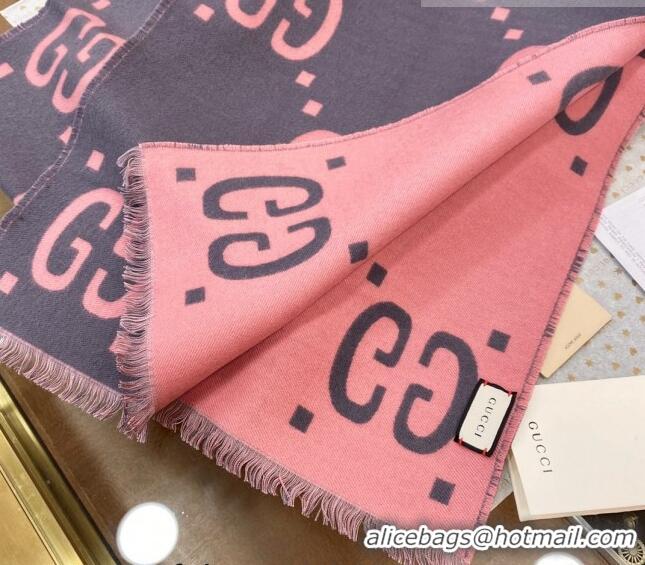 Luxury Cheap Gucci GG Wool Long Scarf 37x192cm 112234 Grey/Pink 2022