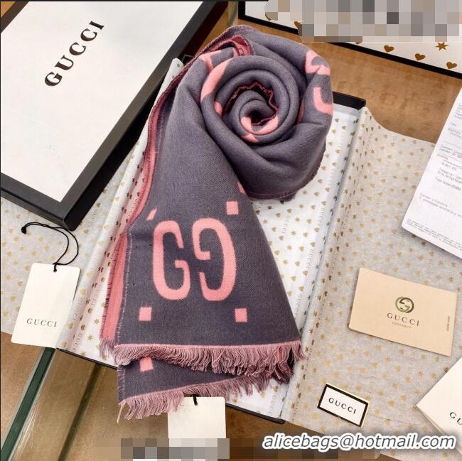 Luxury Cheap Gucci GG Wool Long Scarf 37x192cm 112234 Grey/Pink 2022