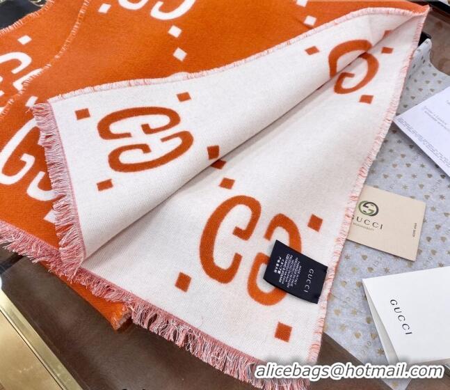 Cheapest Gucci GG Wool Long Scarf 37x192cm 112234 Orange/White 2022