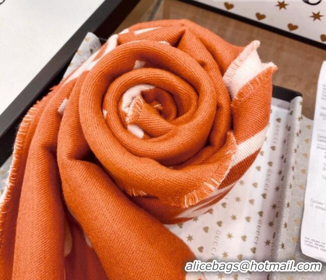 Cheapest Gucci GG Wool Long Scarf 37x192cm 112234 Orange/White 2022