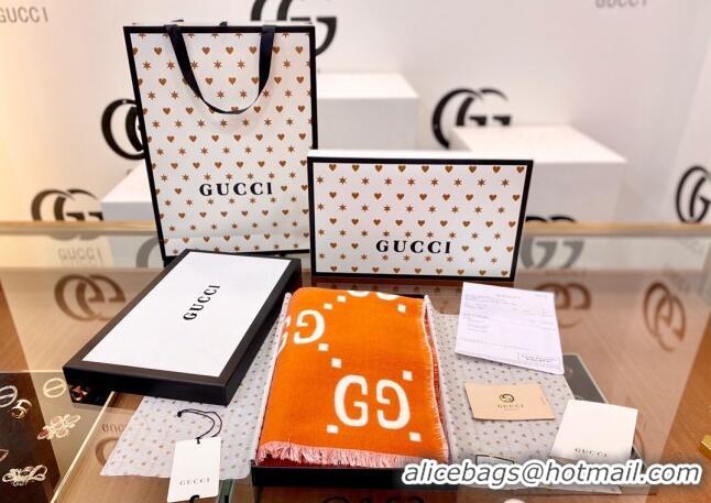 Cheapest Gucci GG Wool Long Scarf 37x192cm 112234 Orange/White 2022