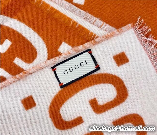 Cheapest Gucci GG Wool Long Scarf 37x192cm 112234 Orange/White 2022