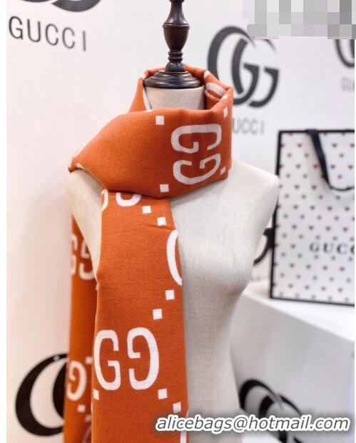 Cheapest Gucci GG Wool Long Scarf 37x192cm 112234 Orange/White 2022