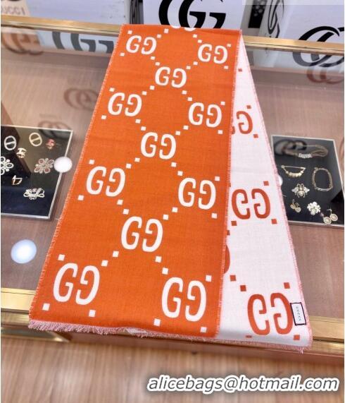 Cheapest Gucci GG Wool Long Scarf 37x192cm 112234 Orange/White 2022