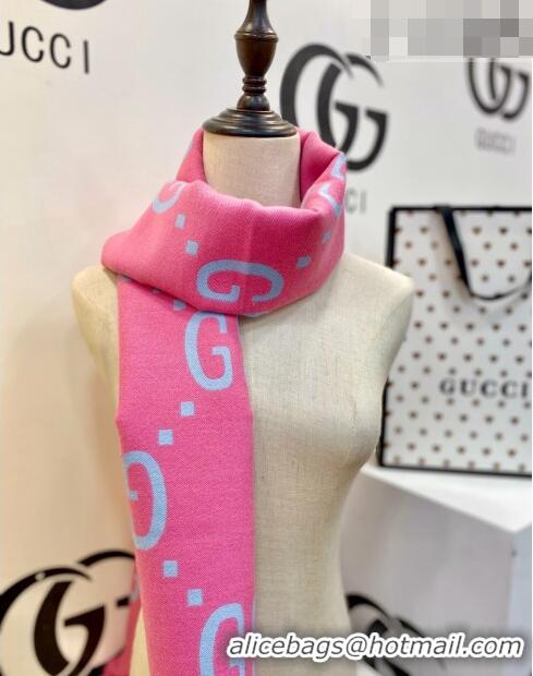 Buy Cheap Gucci GG Wool Long Scarf 37x192cm 112234 Pink/Blue 2022