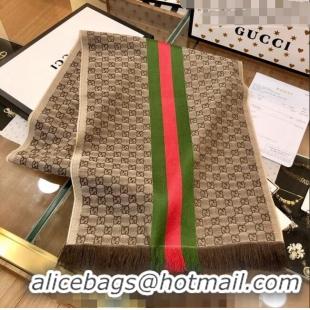 Super Quality Gucci Men's GG Wool Long Scarf with Web 36x180cm G2324 Brown 2023