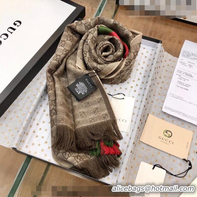 Super Quality Gucci Men's GG Wool Long Scarf with Web 36x180cm G2324 Brown 2023