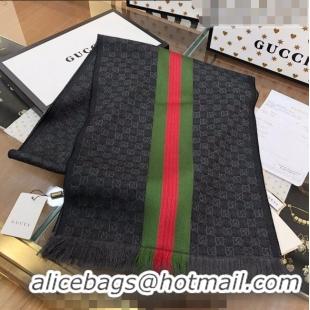 Top Quality Gucci Men's GG Wool Long Scarf with Web 36x180cm G2324 Black 2023