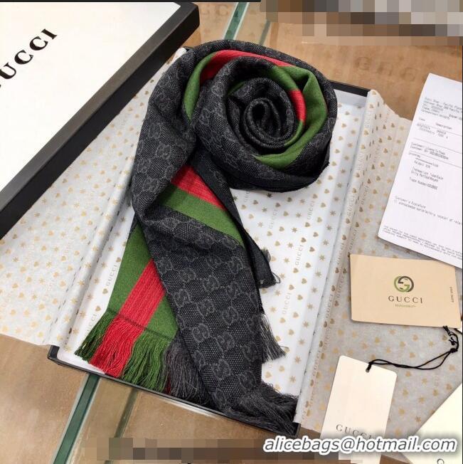 Top Quality Gucci Men's GG Wool Long Scarf with Web 36x180cm G2324 Black 2023