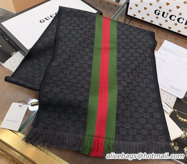 Top Quality Gucci Men's GG Wool Long Scarf with Web 36x180cm G2324 Black 2023