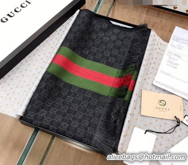 Top Quality Gucci Men's GG Wool Long Scarf with Web 36x180cm G2324 Black 2023