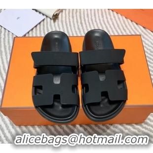 Good Product Hermes Chypre Flat Sandals in Black Matte Leather 0531021