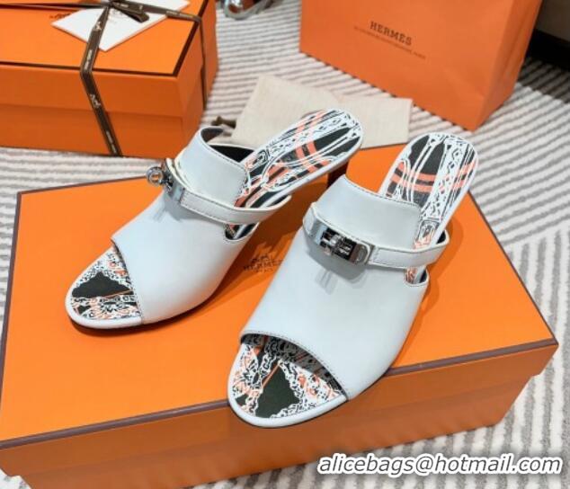 Grade Quality Hermes Goatskin Heel Slide Sandals 7cm with Kelly Buckle White 0531024