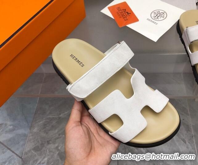 1:1 aaaaa Hermes Chypre Slide Sandals in Suede White/Beige 620111