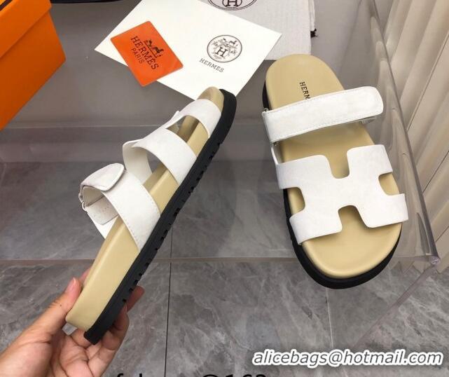 1:1 aaaaa Hermes Chypre Slide Sandals in Suede White/Beige 620111