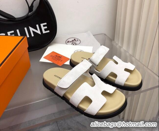 1:1 aaaaa Hermes Chypre Slide Sandals in Suede White/Beige 620111