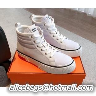 Super Quality Hermes Gad High Top Sneakers in Denim and Calfskin White 0620125