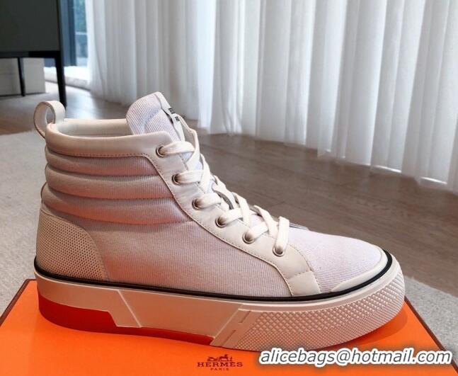 Super Quality Hermes Gad High Top Sneakers in Denim and Calfskin White 0620125