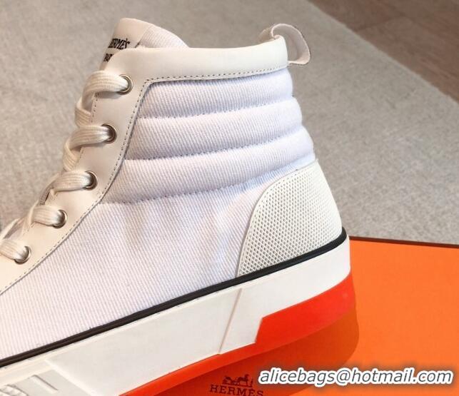 Super Quality Hermes Gad High Top Sneakers in Denim and Calfskin White 0620125