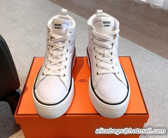 Super Quality Hermes Gad High Top Sneakers in Denim and Calfskin White 0620125