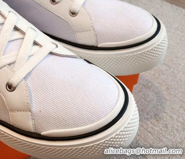 Super Quality Hermes Gad High Top Sneakers in Denim and Calfskin White 0620125