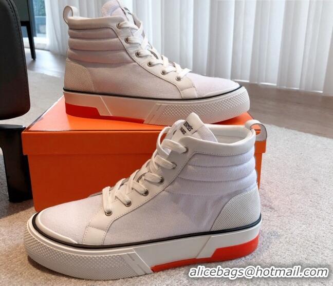 Super Quality Hermes Gad High Top Sneakers in Denim and Calfskin White 0620125