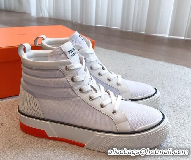 Super Quality Hermes Gad High Top Sneakers in Denim and Calfskin White 0620125