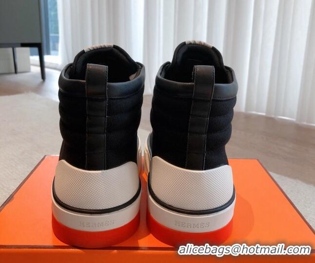 Luxurious Hermes Gad High Top Sneakers in Denim and Calfskin Black 0620126