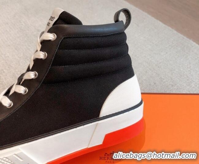 Luxurious Hermes Gad High Top Sneakers in Denim and Calfskin Black 0620126