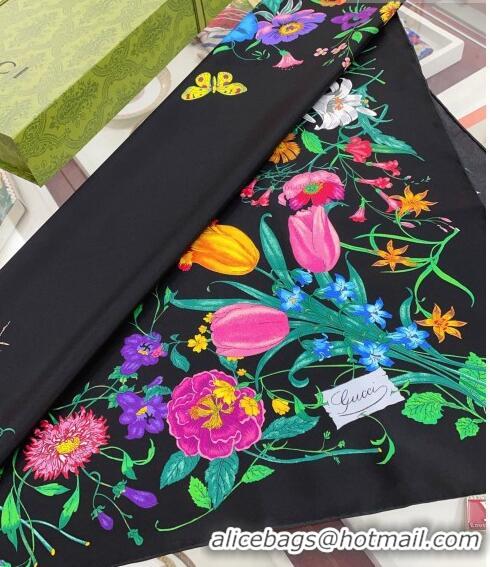 Trendy Design Gucci Flora Print Silk Square Scarf 90x90cm 0309 Black 2023