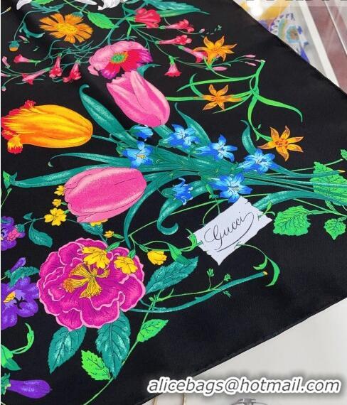 Trendy Design Gucci Flora Print Silk Square Scarf 90x90cm 0309 Black 2023