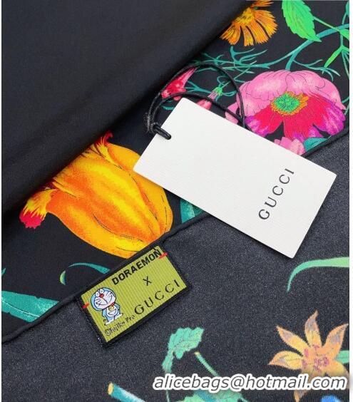 Trendy Design Gucci Flora Print Silk Square Scarf 90x90cm 0309 Black 2023