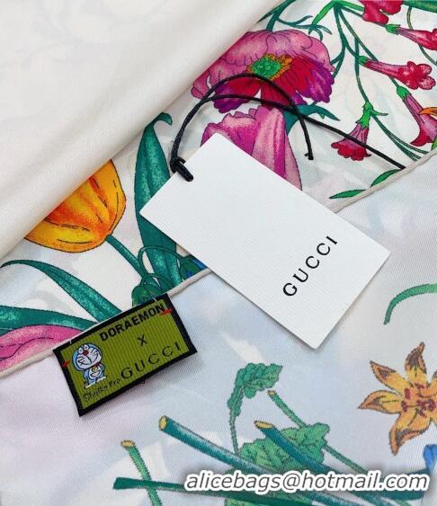 Classic Discount Gucci Flora Print Silk Square Scarf 90x90cm 0309 White 2023 