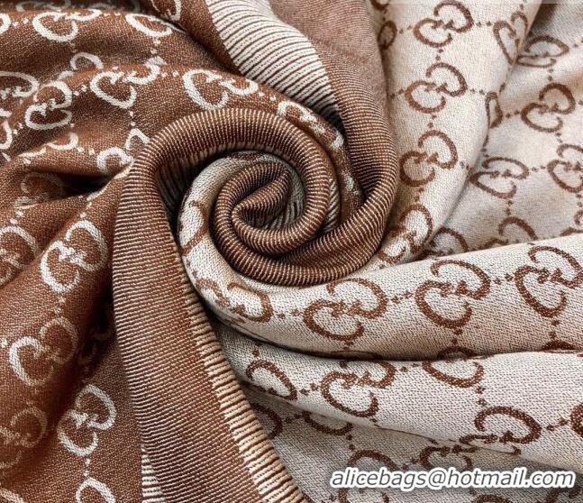 Unique Style Gucci GG Wool Silk Square Scarf 140cm 0309 Beige/Brown 2023