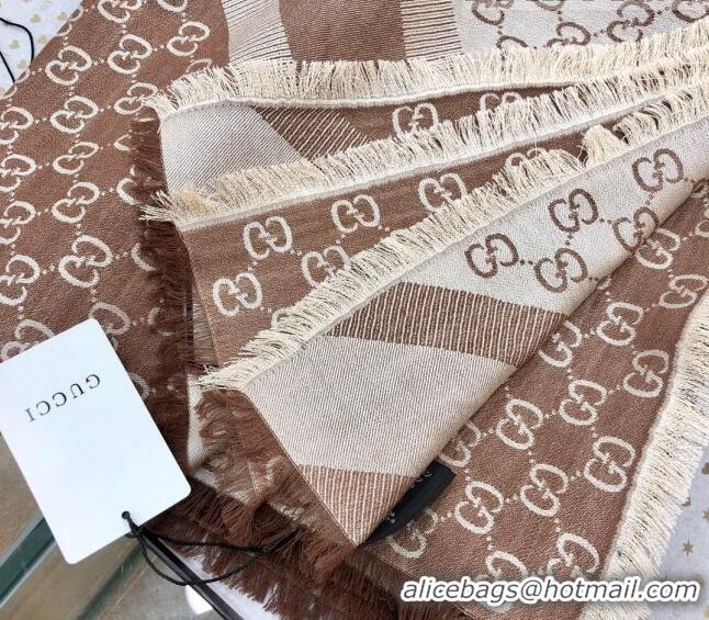 Unique Style Gucci GG Wool Silk Square Scarf 140cm 0309 Beige/Brown 2023