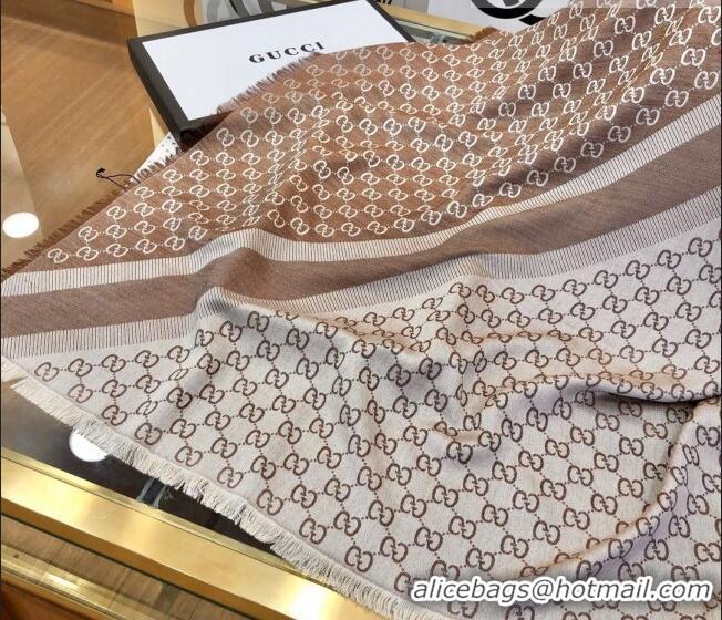 Unique Style Gucci GG Wool Silk Square Scarf 140cm 0309 Beige/Brown 2023