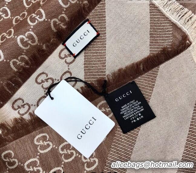 Unique Style Gucci GG Wool Silk Square Scarf 140cm 0309 Beige/Brown 2023