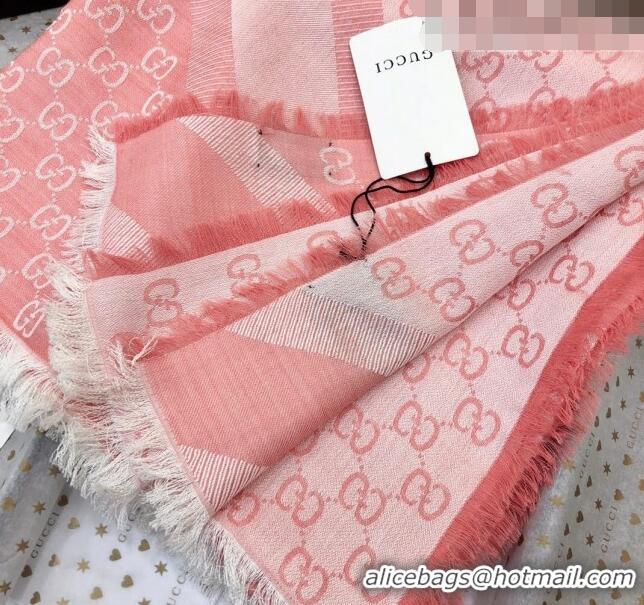 Shop Inexpensive Gucci GG Wool Silk Square Scarf 140cm 0309 Pink 2023