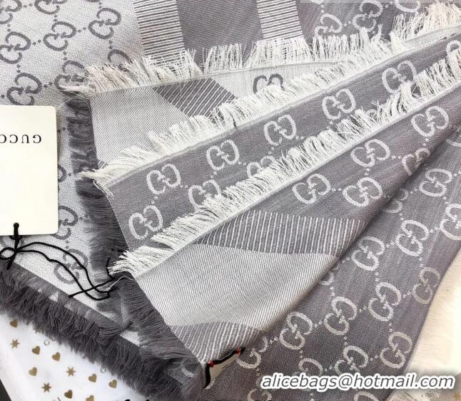 Good Taste Gucci GG Wool Silk Square Scarf 140cm 0309 Grey 2023